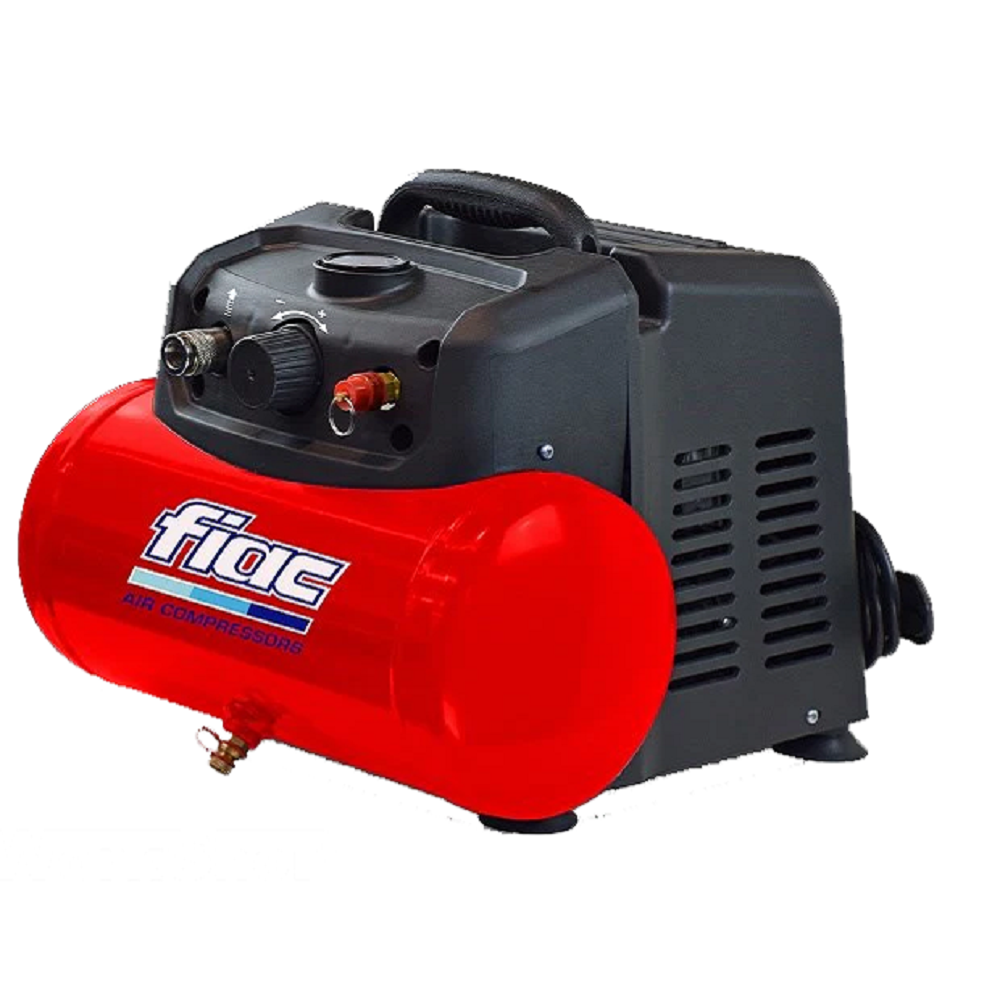 COMPRESS. HOBBY 6 OIL FREE 0.4 HP 7BAR 33 LT/MIN COMPLETO DI PISTOLA DI GONFIAGGIO CON MANOMETRO, 3MT DI TUBO SPIRALE 3 TESTINE