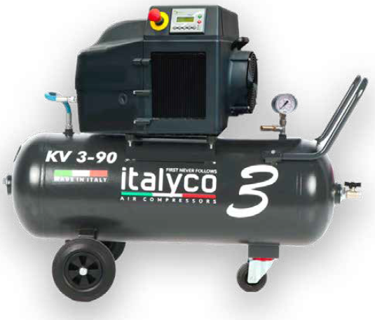 COMPRESSORE A VITE ITALYCO KV 3/90, V230/50/1 - 3,6HP - 2,7KW - 10BAR SERBATOIO 90LITRI, CARELLATO