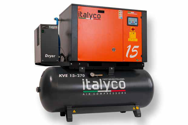 COMPRESSORE A VITE CON SERBATOIO ED ESSICATORE KV 15/270 D 10 bar