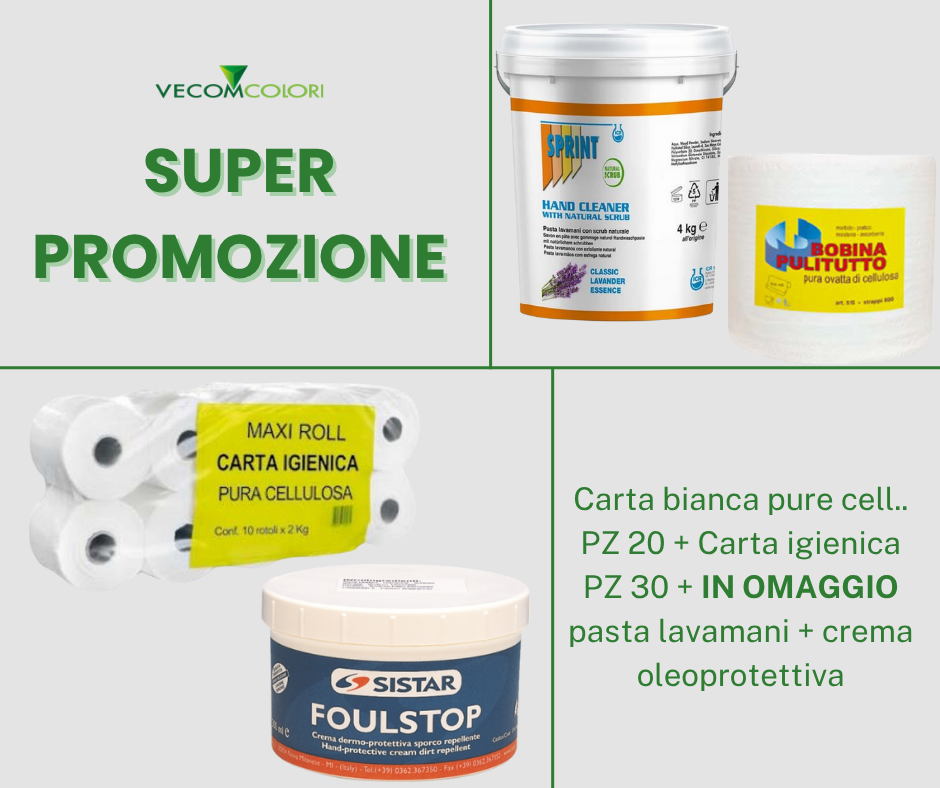 Carta bianca pure cell.. PZ 20 + Carta igienica PZ 30 + IN OMAGGIO pasta lavamani + crema oleoprotettiva