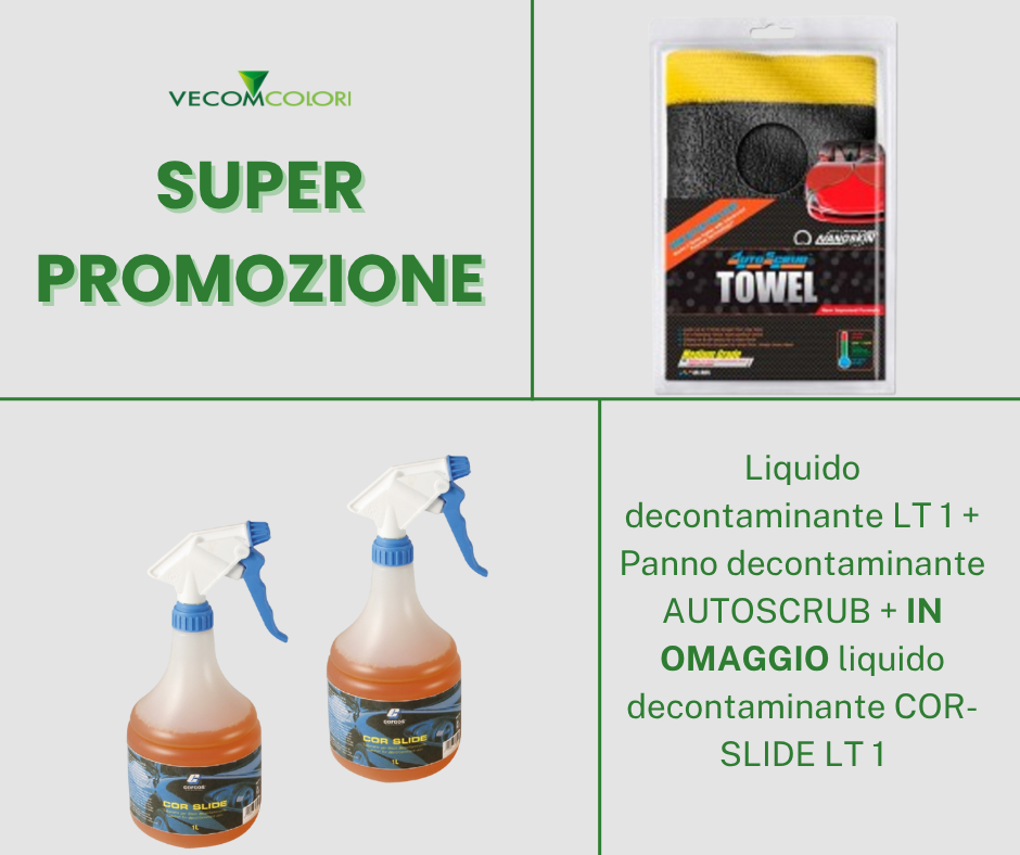 Liquido decontaminante LT 1 + Panno decontaminante AUTOSCRUB + IN OMAGGIO liquido decontaminante COR-SLIDE LT 1