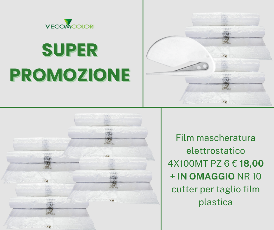 Film mascheratura elettrostatico 4X100MT PZ 6 € 18,00 + IN OMAGGIO NR 10 cutter per taglio film plastica