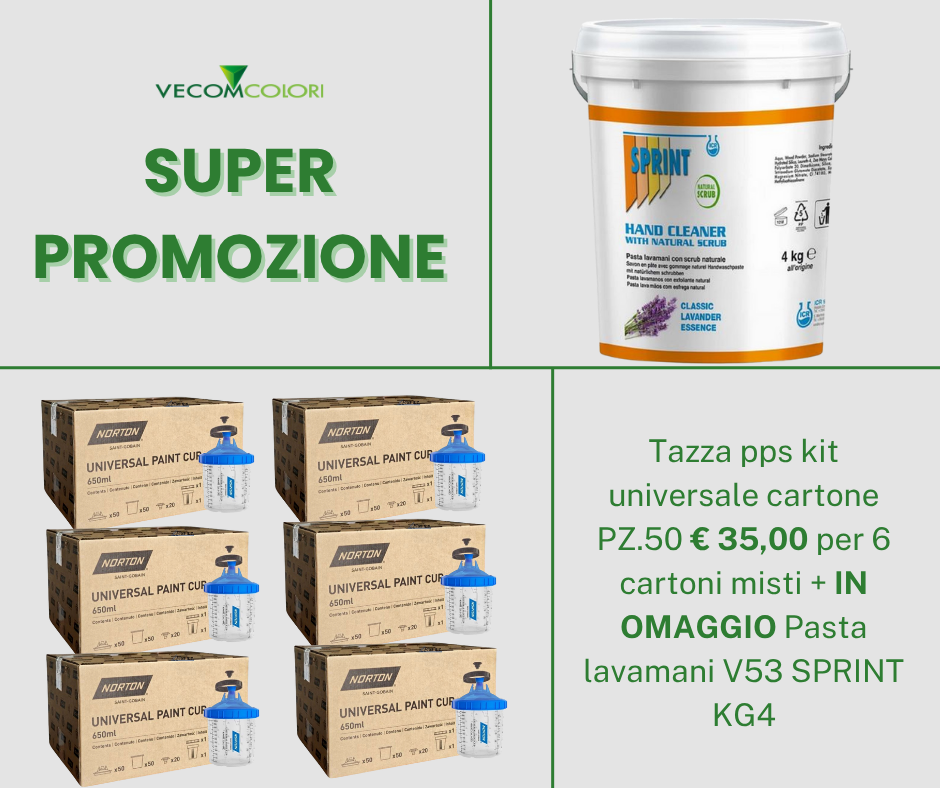 Tazza pps kit universale cartone PZ.50 € 35,00 per 6 cartoni misti + IN OMAGGIO Pasta lavamani V53 SPRINT KG4