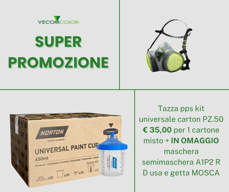 Tazza pps kit universale carton PZ.50 € 35,00 per 10 cartoni misti + IN OMAGGIO maschera semimaschera A1P2 R D usa e getta MOSCA