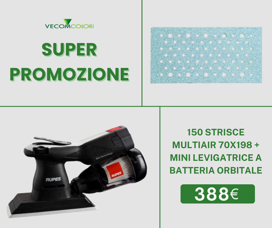 KIT MINI LEVIGATRICE A BATTERIA ORBITALE IBRID HSE73L/STB 70X198 RUPES + STRISCIA ABRASIVA 70X198 MULTIAIR GR 80-120-240 IN