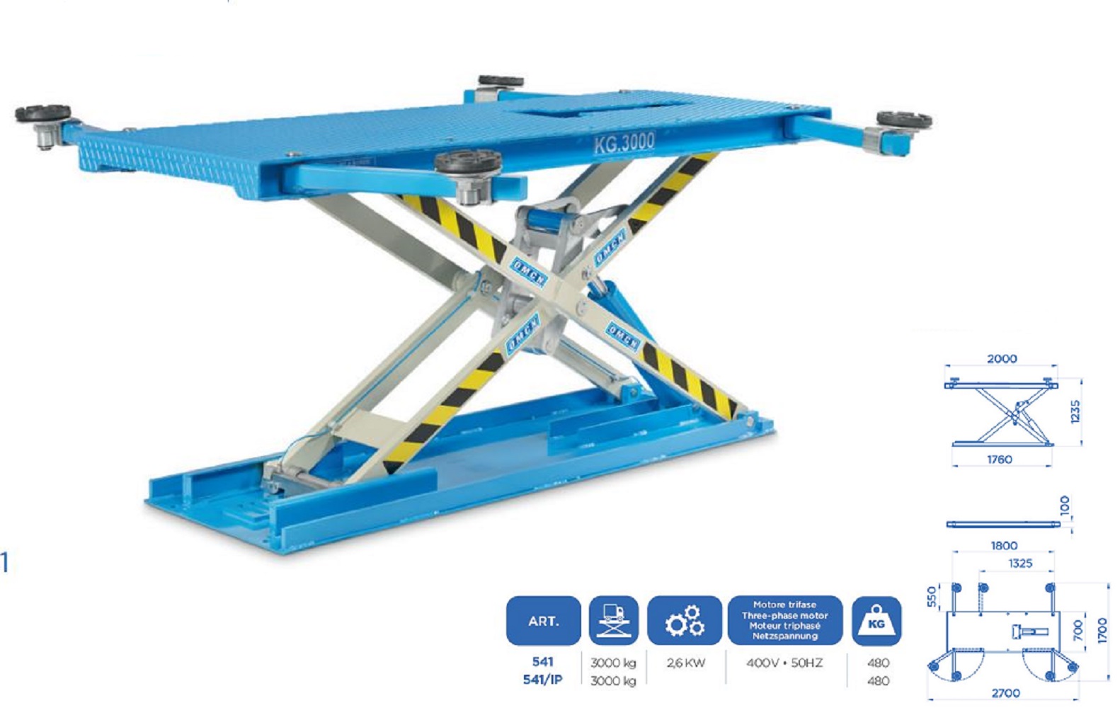SOLLEVATORE a forbice a basso profilo portata 3000 kg con pompa elettroidraulica
