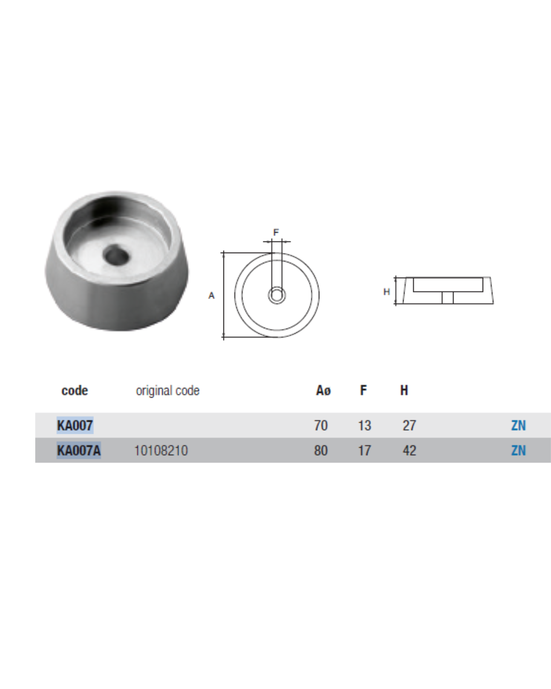 KA007 ANODO PER IDROJET KAMEWA MIS DIAM 70X H 27 FORO DIAM 13