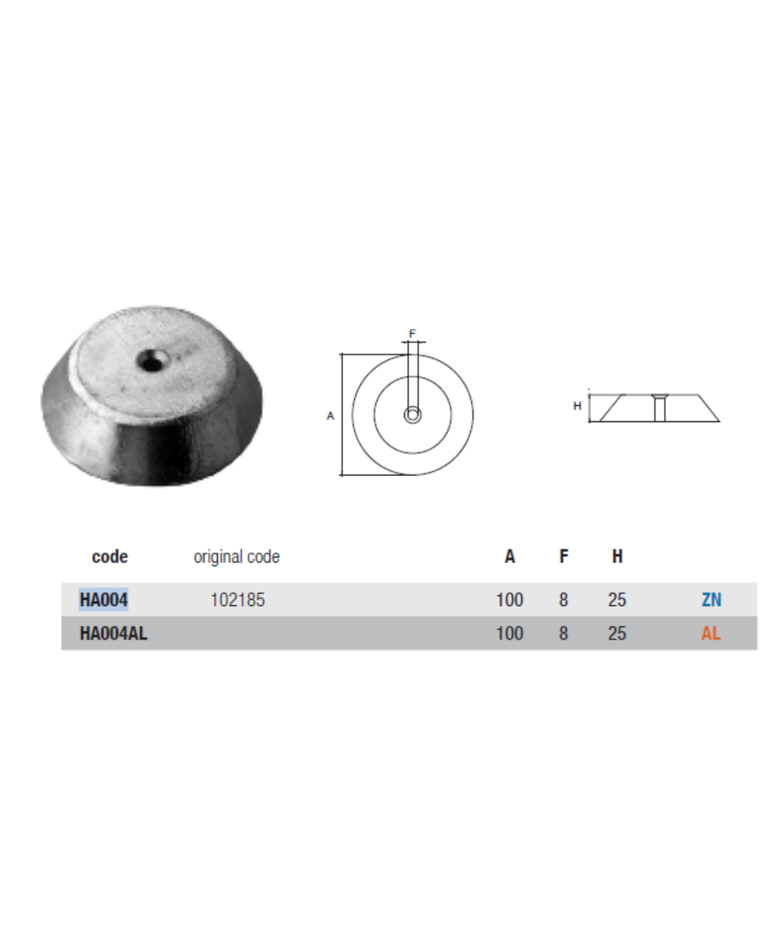 HA004 ANODO PER IDROJET HAMILTON MIS DIAM 100 FORO DIAM 8