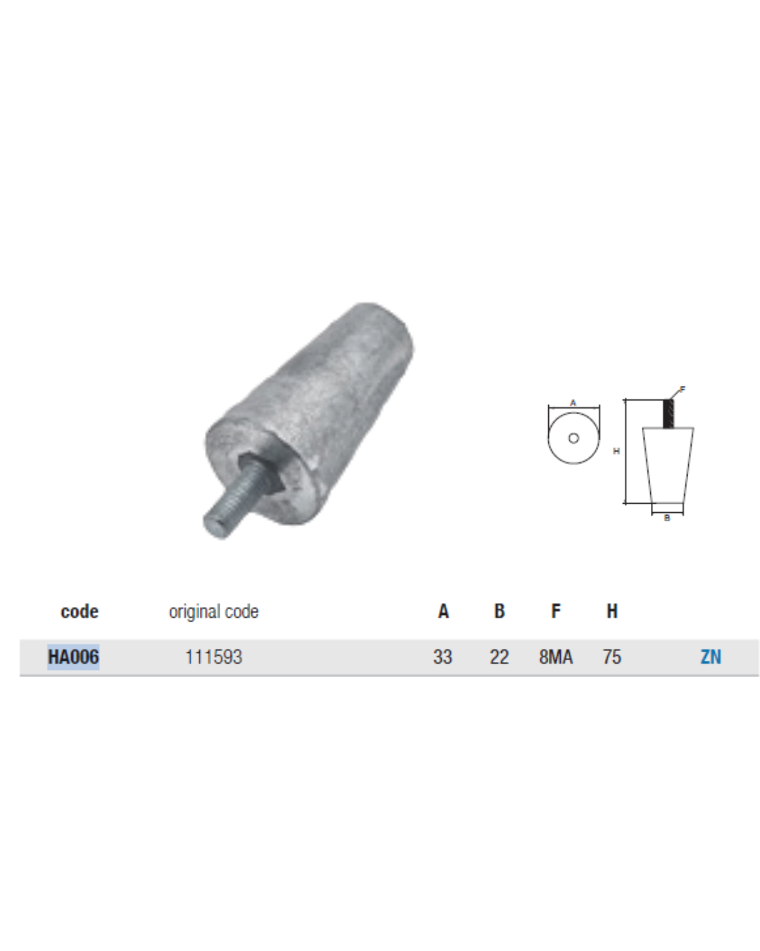 HA006 ANODO PER IDROJET HAMILTON MIS DIAM 22X33 H.75