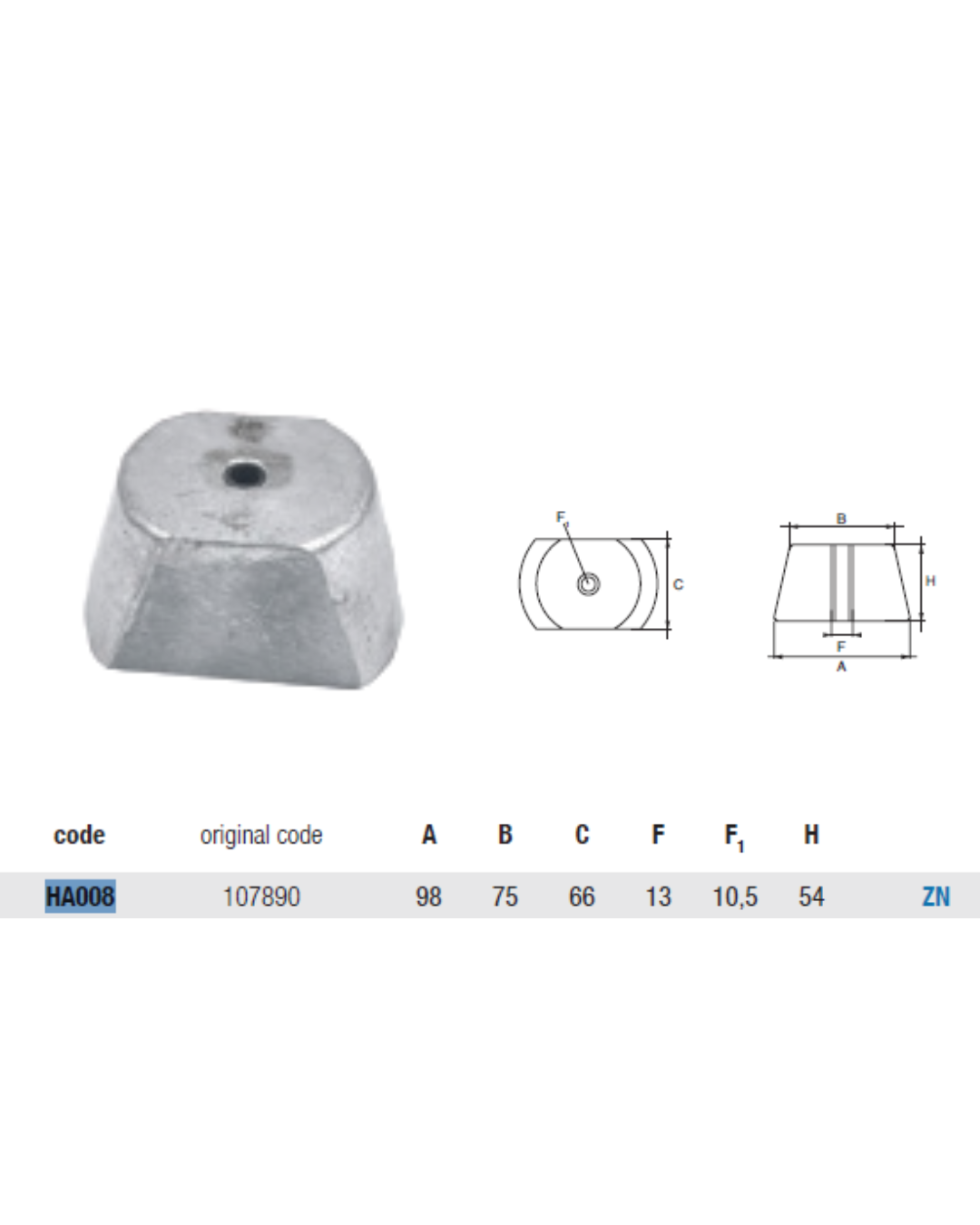 HA008 ANODO PER IDROJET HAMILTON FORO DIAM 10.5