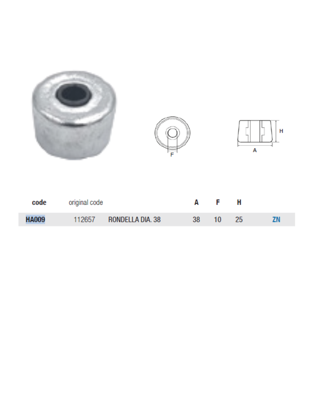 HA009 ANODO PER IDROJET HAMILTON PIASTRA MIS xxxxxxxxx FORO DIAM xxxxx