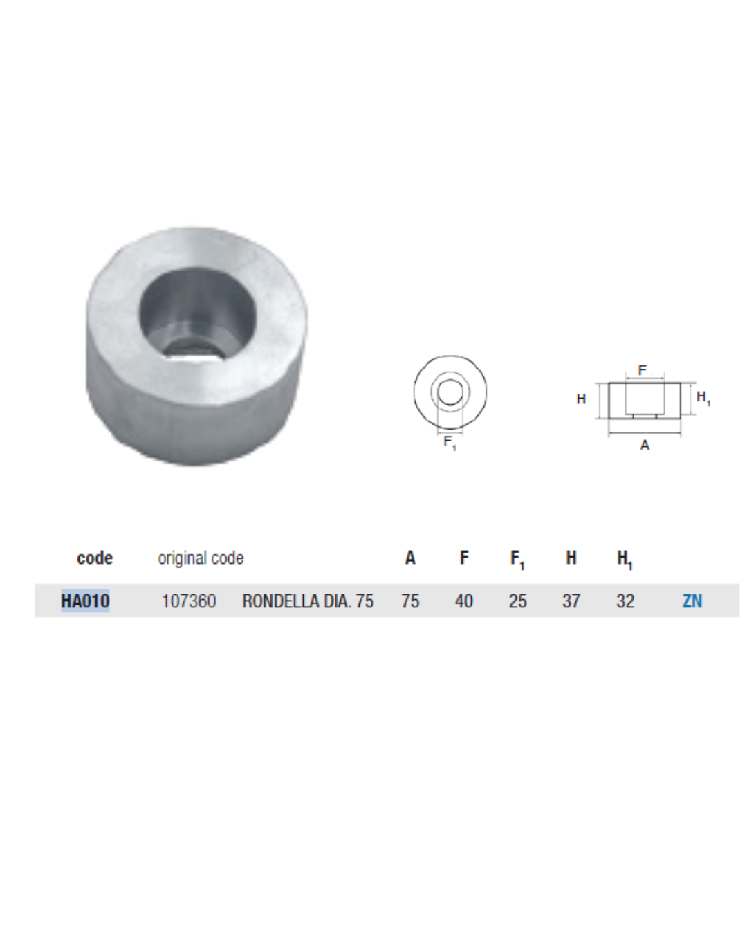 HA010 ANODO PER IDROJET HAMILTON FORO DIAM 75