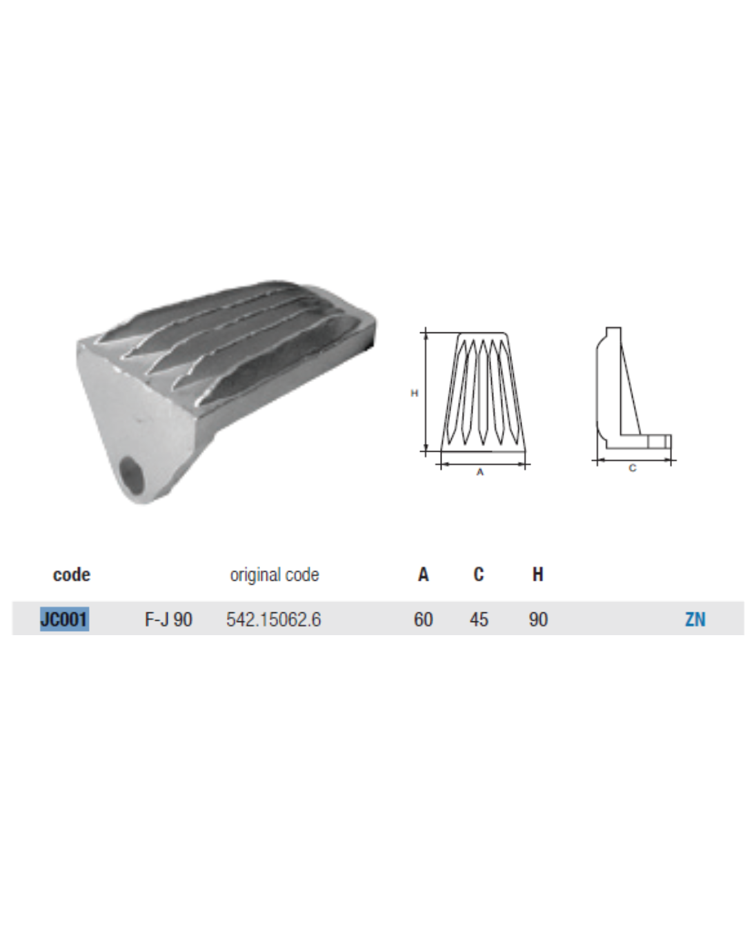 JC001 ANODO PER IDROJET CASTOLDI F-J 90 original code: 542.15062.6