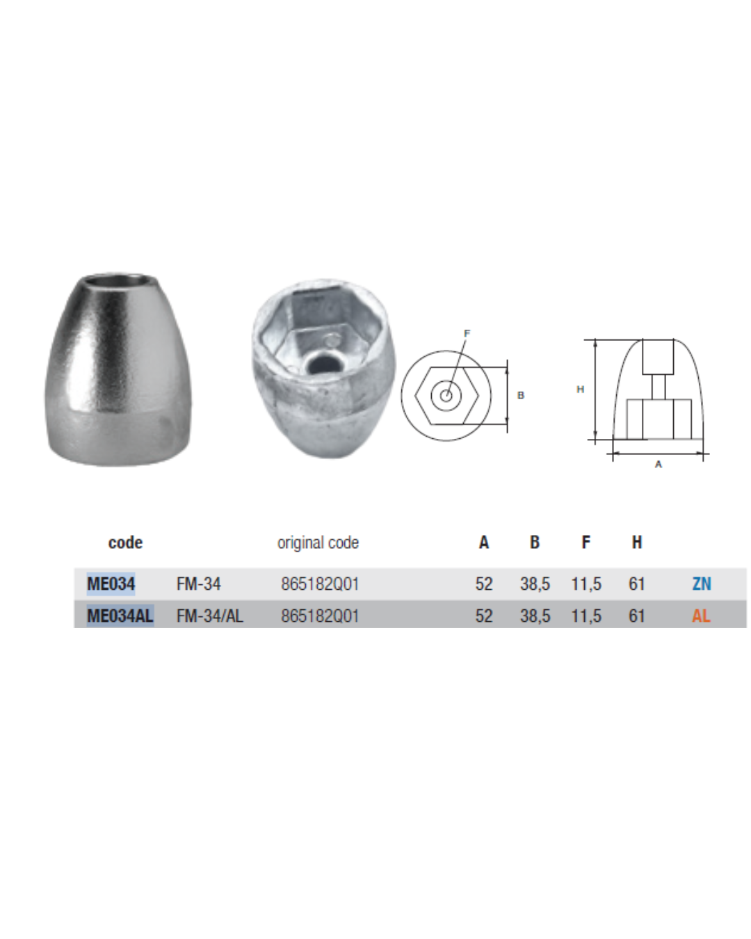 ME034 ANODO PER MOTORE MERCURY FM-34 BRAVO THREE