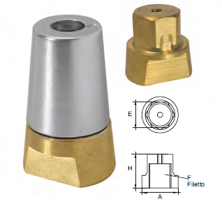 RA030C OGIVA TIPO RADICE RA-1E PER ASSE D.25 IN BRONZO ACCOP. ESAGONALE COMPL. ANODO E VITE