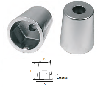 RA034 OGIVA TIPO RADICE RA-4E PER ASSE D.45 SOLO ANODO ACCOP. ESAGONALE