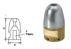 RI001 OGIVA TIPO RIVA RI-1 ASSE 22-25 MIS DIAM 38X H 65 FILETTO 16X1,5 COMPLETA ANODO E VITE