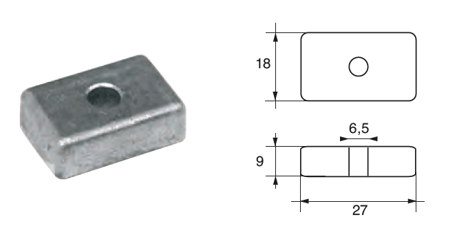 TH009AL ANODO PER MOTORE TOHATSU- NISSAN 18X27 H.9 ALLUMINIO