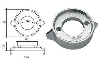 VP004 ANODO PER MOTORE VOLVO PENTA F-VP-280 MIS DIAM ESTERNO 115 DIAM INTERNO 62