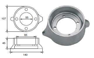 VP005 ANODO PER MOTORE VOLVO PENTA F-VP/C PIEDIANO CORTO MIS DIAM ESTERNO 107 DIAM INTERNO 55
