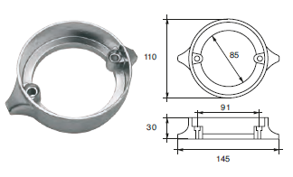 VP006B ANODO PER MOTORE VOLVO PENTA F-VP DUE PROP MIS DIAM ESTERNO 110 DIAM INTERNO 85