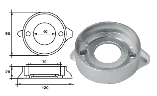 VP011 ANODO PER MOTORE VOLVO PENTA F-VP-120/S SEA DRIVE MIS DIAM ESTERNO 95 DIAM INTERNO 40