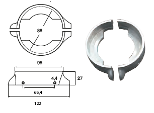 VP011B ANODO PER MOTORE VOLVO PENTA MIS DIAM ESTERNO 122 DIAM INTERNO 63.4