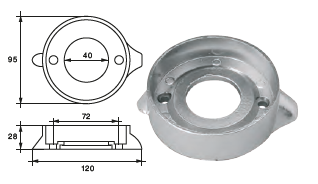 VP011MG ANODO PER MOTORE VOLVO PENTA F-VP-120/S SEA DRIVE MIS DIAM ESTERNO 95 DIAM INTERNO 40