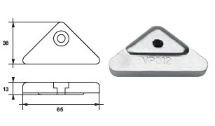 VP012 ANODO PER MOTORE VOLVO PENTA F-VP-35 TRIANGOLARE MIS 65X38X13
