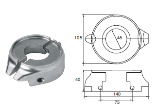 VP026 ANODO PER MOTORE VOLVO PENTA COLLARE IN DUE META' PER PIEDE SAIL DRIVE