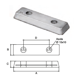 VP028 ANODO PER MOTORE VOLVO PENTA SERIE IPS PIASTRA MIS 270X85X30 ASOLA DIAM 15X10
