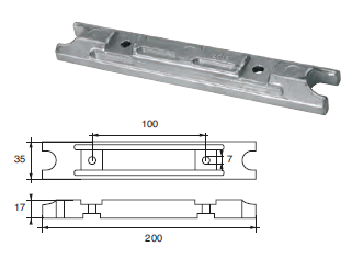YA019 ANODO PER MOTORE YAMAHA- MARINER F-YA-21 MOTORI HP 25-75 MIS 200X32X17 F/F 100