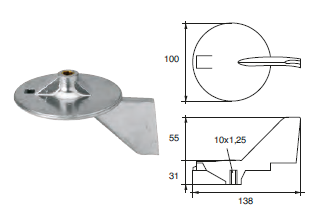 YA021 ANODO PER MOTORE YAMAHA FM-YA-225 R MOTORI HP 220 MIS DIAM 100