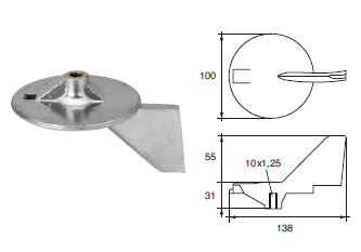 YA022 ANODO PER MOTORE YAMAHA- MARINER FM-YA-225 L MOTORI HP 220 MIS DIAM 100