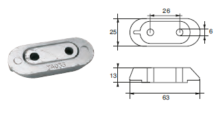 YA033 ANODO PER MOTORE YAMAHA- MARINER F-YA-31 MOTORI F-25 4 TEMPI TRIM MIS 63X25X13 F/F 26