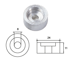 YA054 ANODO PER MOTORE YAMAHA- MARINER MOTORI 40Q/40X D.24 FORO D.6