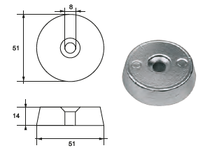 YN005 ANODO PER MOTORE YANMAR F- D-50 MIS DIAM ESTERNO 51 DIAM INTERNO 8