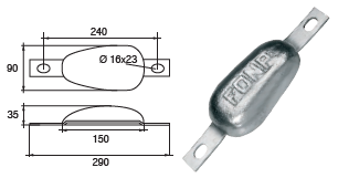 ZS030 ANODO A SALD. F1-3 KG 2,5 MIS 150X90X35 FORI DIAM 16X23 ZINCO