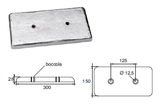 ZX007 ANODO PER IDROJET ARNESON FX-8A KG 8 MIS 300X150X28 F/F 125 DIAM FORO 12.5