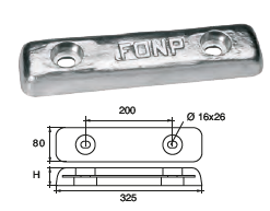 ZX010 ANODO DA IMBULL. FX-5 KG 5 MIS 325X80X35 F/F 200 2ASOLE DIAM 16X26