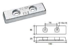 ZX013 ANODO DA IMBULL. FX-2 KG 1.6 MIS 190X55X25 F/F 75 2ASOLE DIAM 12X15
