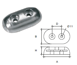 ZX016 ANODO DA IMBULL. FX-02 KG 1.7 MIS 185X63X30 F/F 102 2 FORI DIAM 11