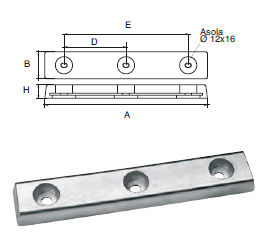 ZX021 ANODO DA IMBULL. FX-5/3 KG 10 MIS 600X100X40 3 ASOLE DIAM 12X16