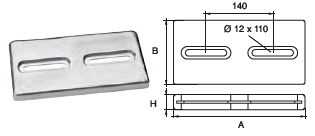 AX031 ANODO DA IMBULL. KG 3,5 MIS 300X80X46 F/F 80 2 ASOLE DIAM 13X19 ALLUMINIO