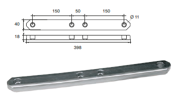ZX034 ANODO PER SCAFI VELOCI FS-2/4 KG 1.90 MIS 398X40X18 4 FORI DIAM 11
