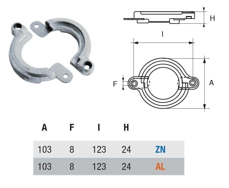 YN007 ANODO PER MOTORE YANMAR F- ZYM-6 PER PIEDI SD20-SD30- SD31-SD40-SD50 MIS DIAM 103 COMPOSTO DA 2 PEZZI