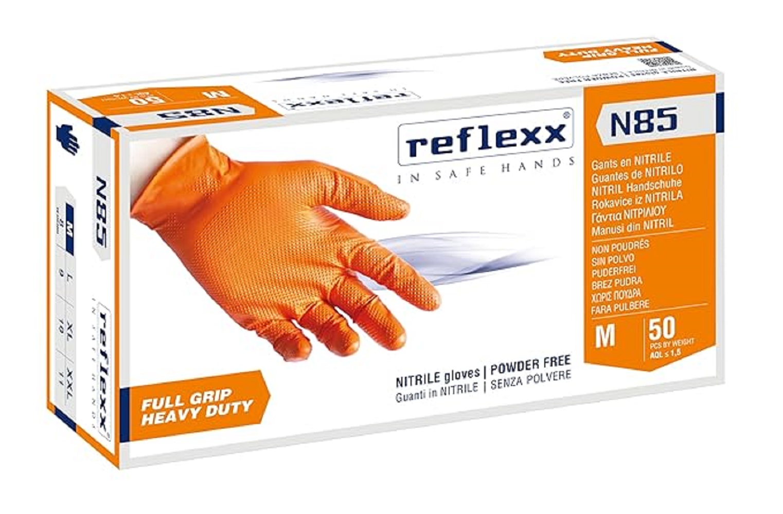 GUANTI  NITRILE   FULL GRIP ARANCIONI sp.0,15-0,20 NO polvere mm CF 50 TG.M
