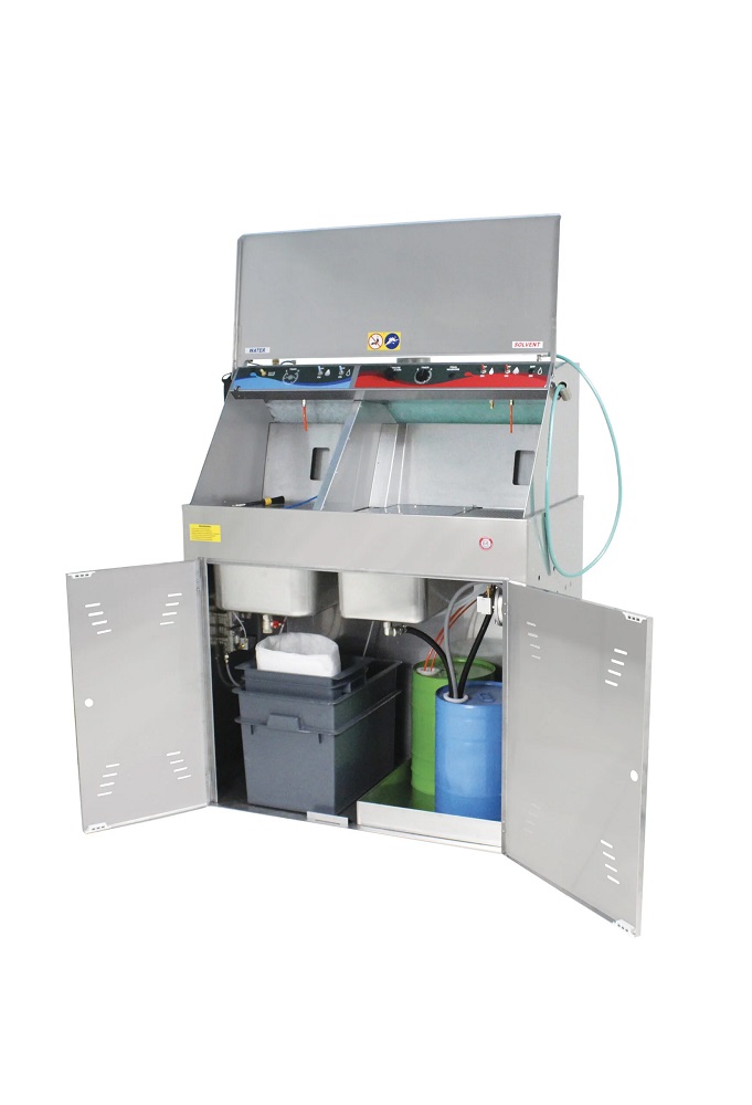 LAVAPISTOLA ACQUA/SOLVENTE ACQUA: manuale con pompa DILUENTE: Autom.e Man.1 POMPA