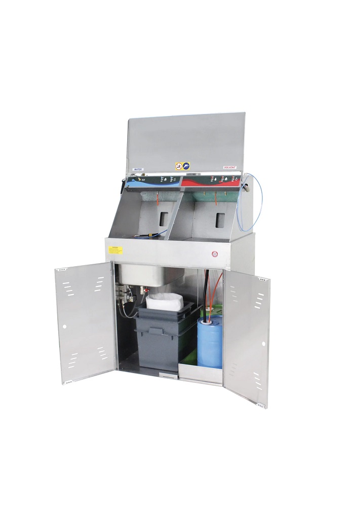 LAVAPISTOLA ACQUA/SOLVENTE MANUALE Con vasca di miscelazione e kit di separazione vernice/acqua