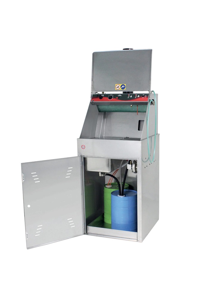 LAVAPISTOLA SOLVENTE AEROGRAFI AUTOMATICO E MANUALE Con pompa PA e lavaggio finale manuale totalmente in acciaio inox